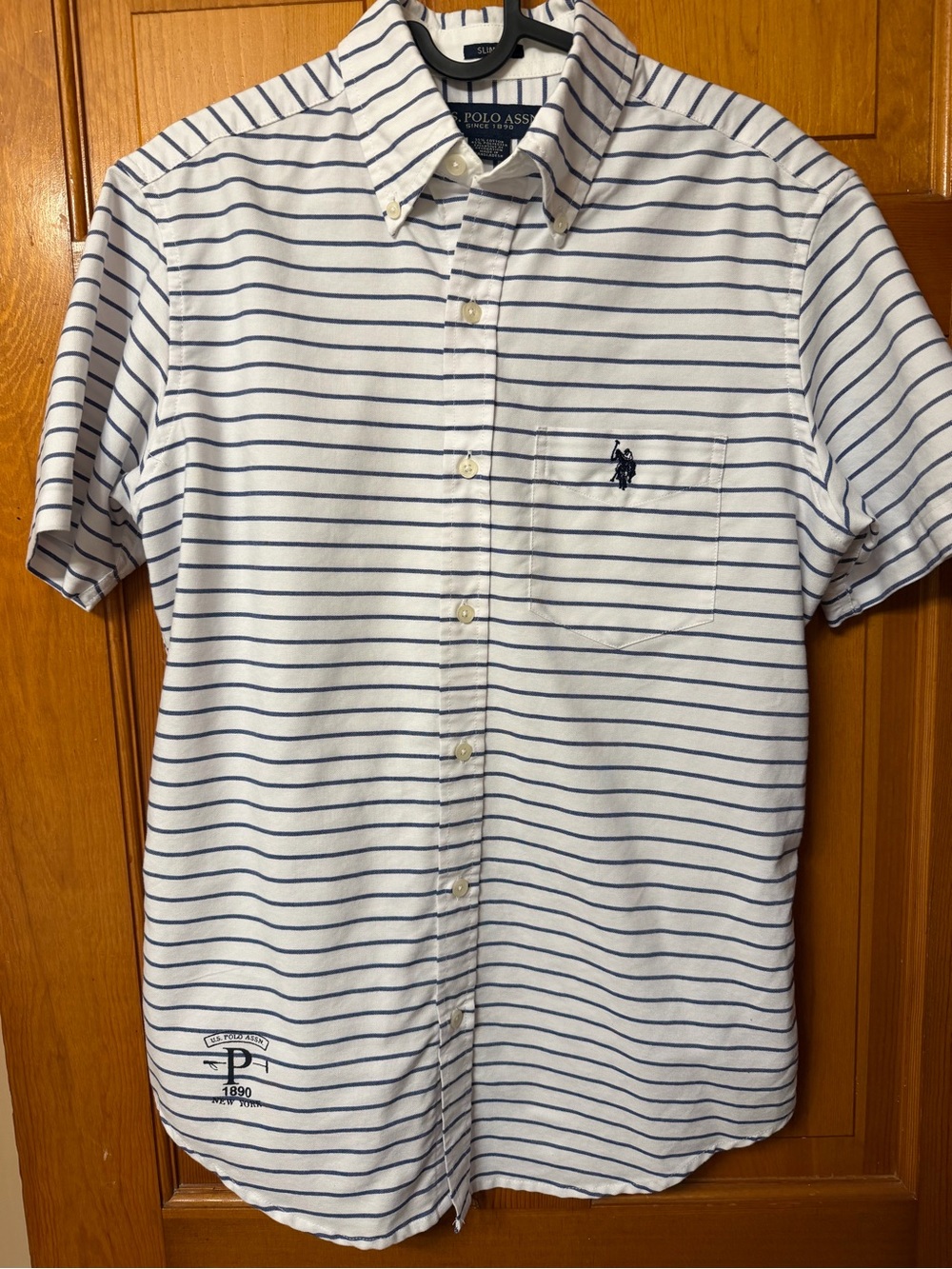 U.S. Polo Assn. White and Navy Striped Short-Sleeve Button-Down Shirt
